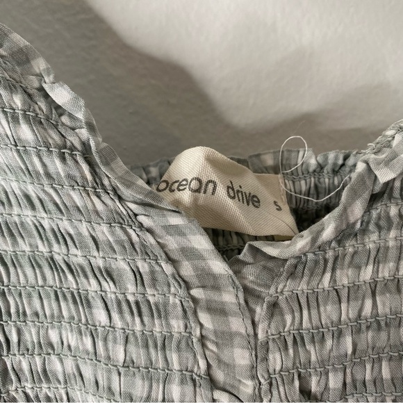 Ocean Drive Green White Checker Plaid Cottagecore Crop Top NWT - Picture 3 of 6